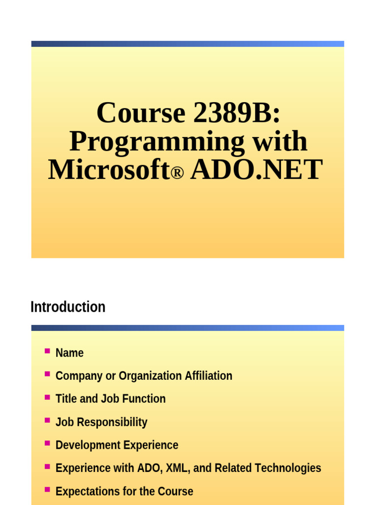 ADO.NET Programming Course Overview | PDF