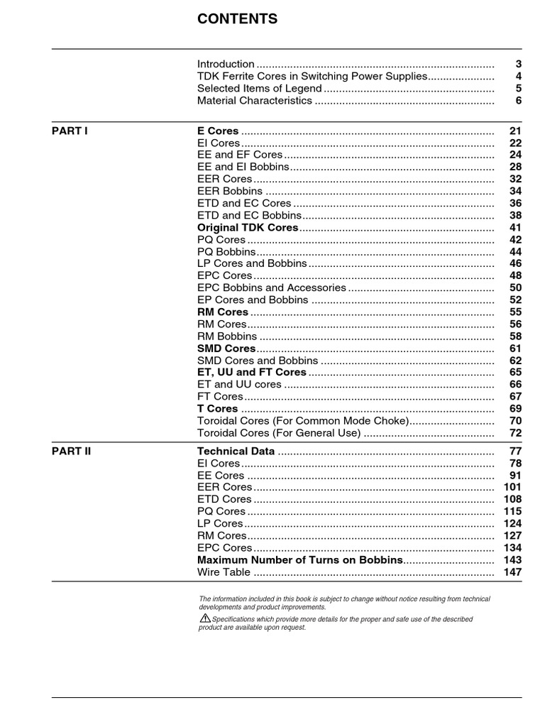 TDK Ferrite Cores for Power Supplies | PDF | Inductor | Rectifier