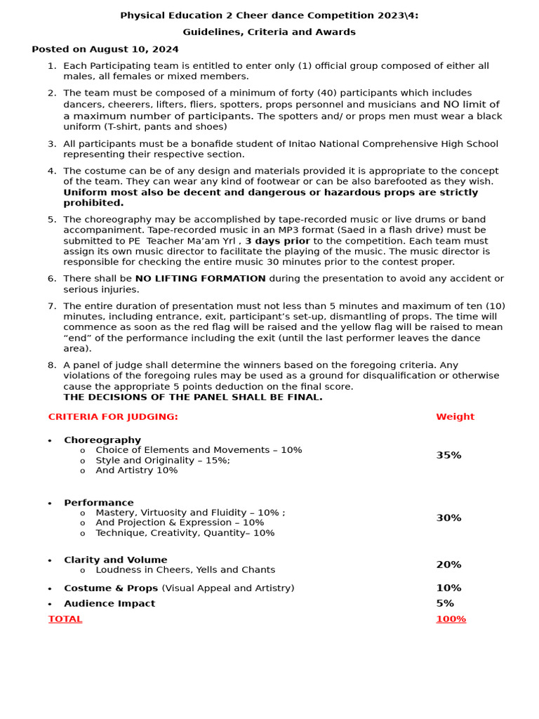 Cheer Dance Competition Guidelines 2023 | PDF | Dances
