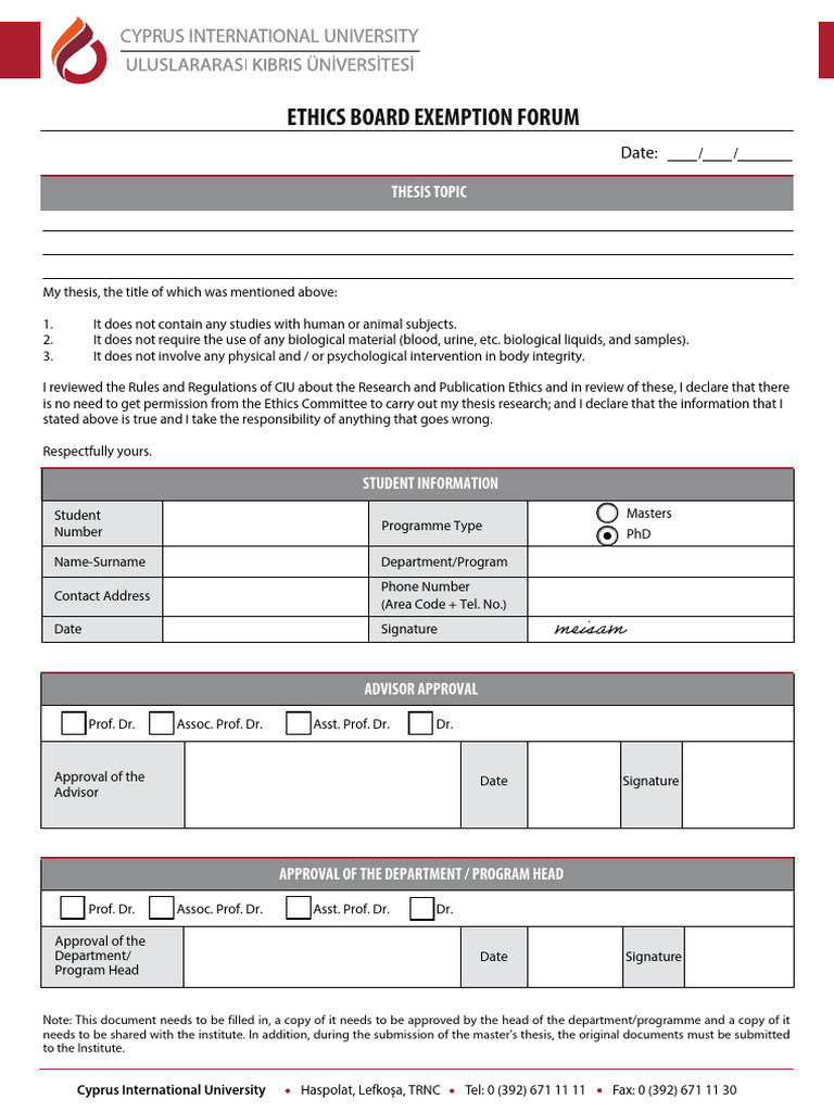 Ethics Board Exemption Forum. | PDF | Thesis | Higher Education