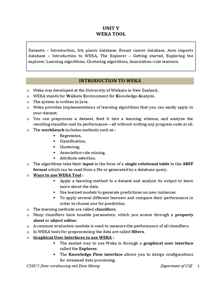 Weka Tool Overview for Data Mining | PDF | Statistical Classification ...