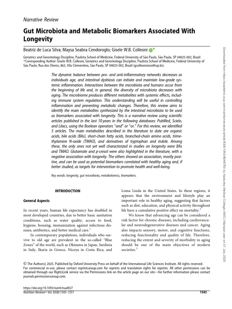 Gut Microbiota and Metabolic Biomarkers Associated With Longevity | PDF ...