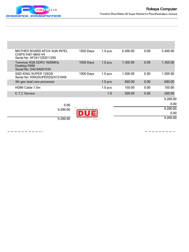 Invoice for Computer Parts Purchase | PDF | Personal Computers | X86 ...