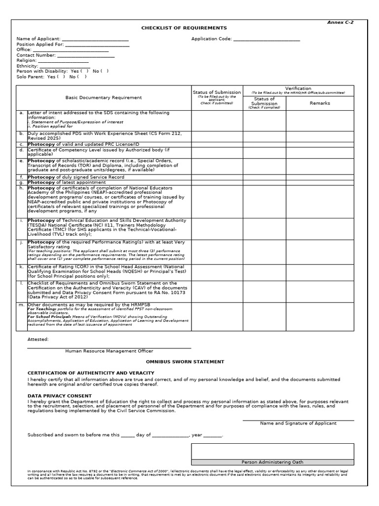 Teaching Position Reclassification Checklist | PDF | Educational ...