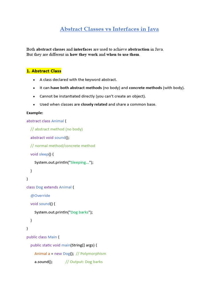 Java Abstract Classes vs Interfaces Explained | PDF | Class (Computer ...