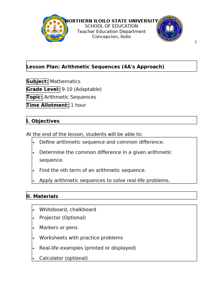 Detailed Lesson Plan Arithmetic Sequence Final | PDF | Lord's Prayer ...