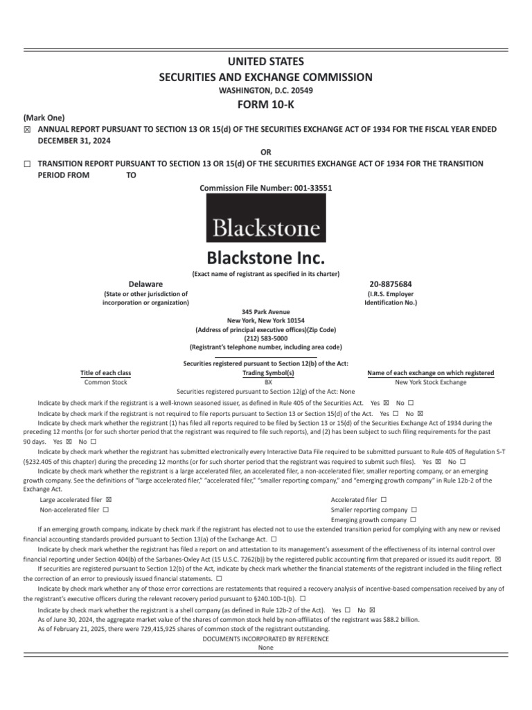 Blackstone Inc. 2024 Annual Report | PDF | Private Equity | Investing