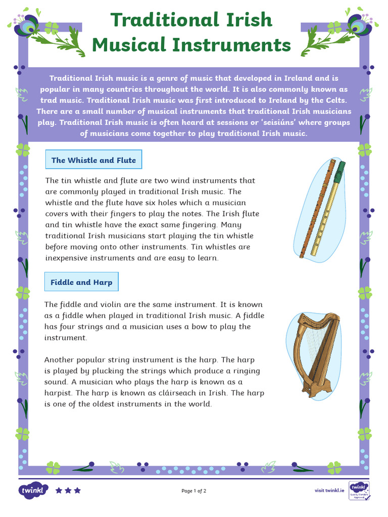 Traditional Irish Musical Instruments Differentiated Comprehension ...