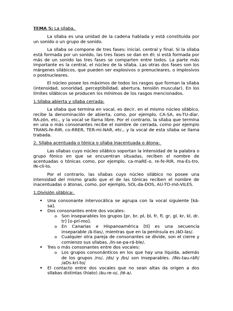 Estructura y tipos de sílabas en español | PDF | Sílaba | Voz humana