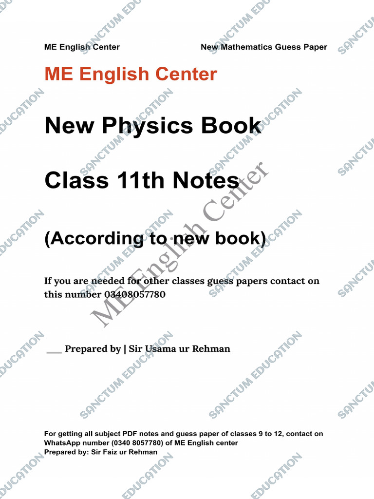 Xi-Physics Notes - Me English Center - Sanctum Education-1 | PDF