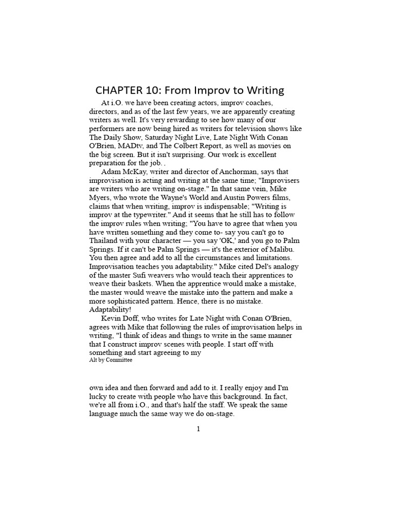 From Improv To Writing10-11 | PDF | Improvisational Theatre