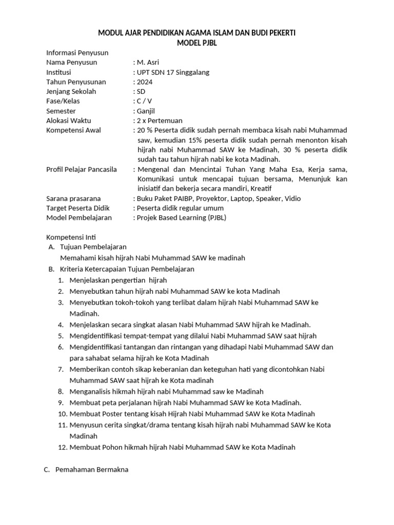 Modul PJBL Pendidikan Agama Islam SD | PDF