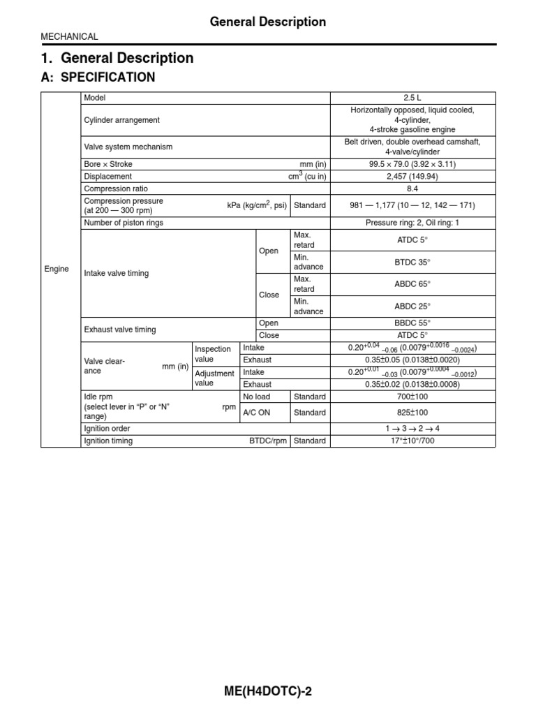 Mechanical Specifications for 2.5L Engine | PDF | Piston | Propulsion