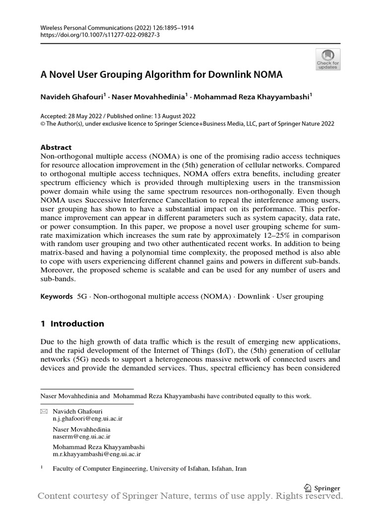 User Grouping for Enhanced NOMA Performance | PDF | Channel Access ...