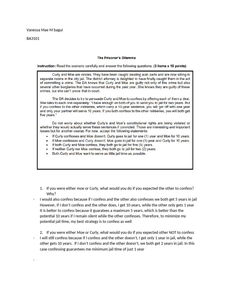 Confession Strategy in Jail Time Scenarios | PDF