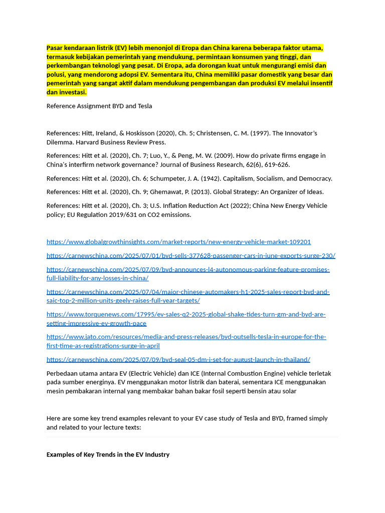 Reference Assignment BYD and Tesla | PDF | Electric Vehicle | Recycling