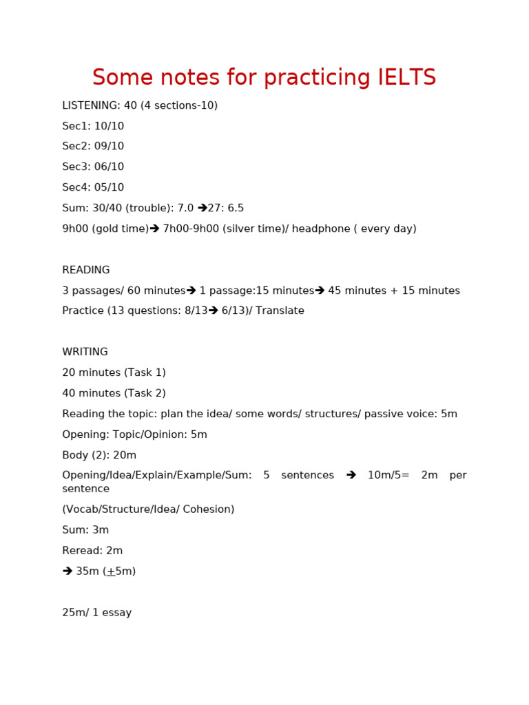 Some Notes For Practicing IELTS | PDF