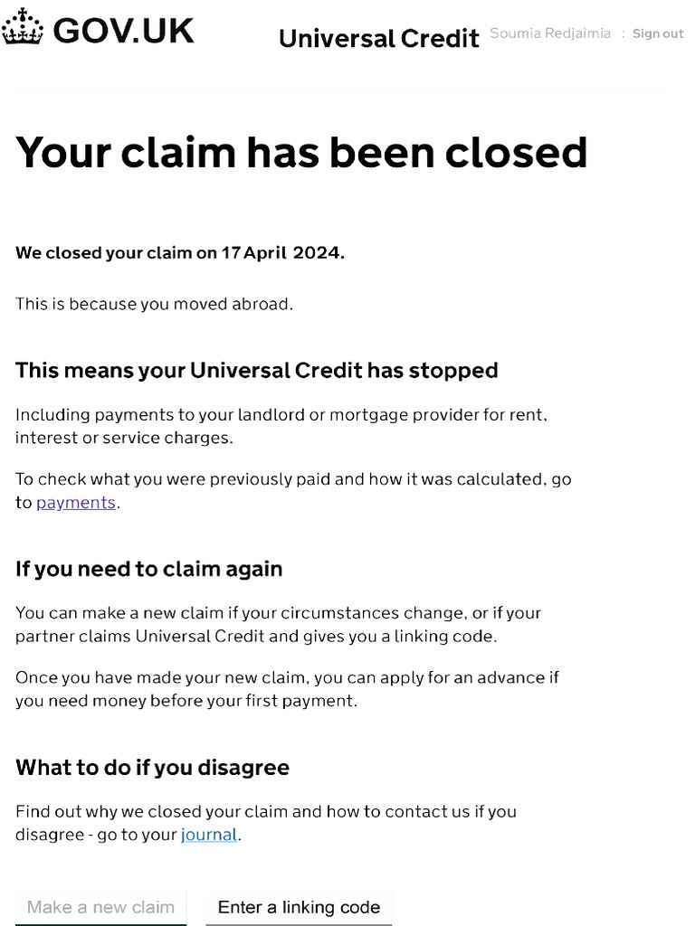 Your Claim Has Been Closed - Universal Credit | PDF