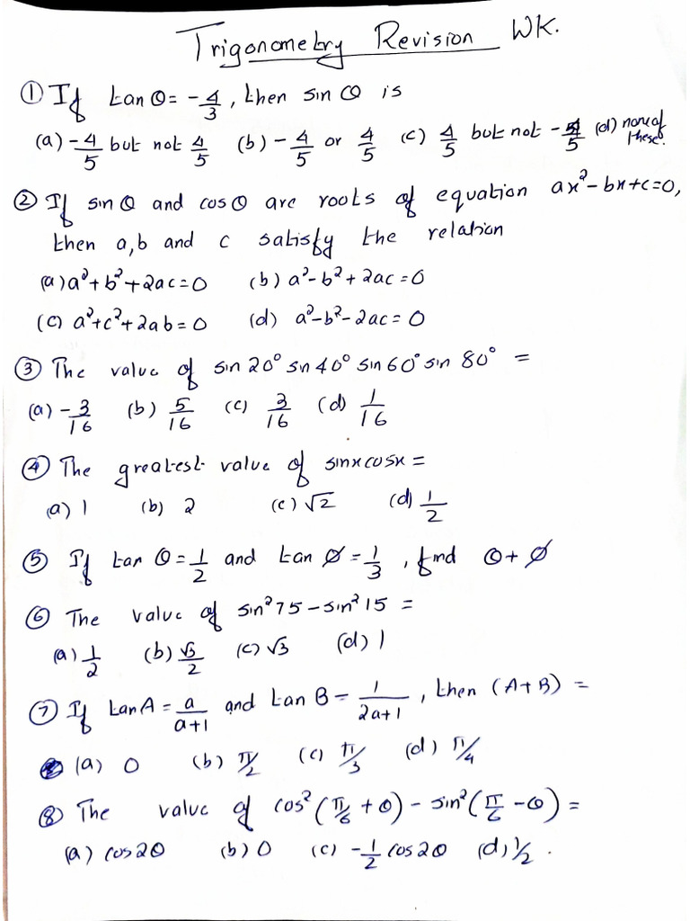 Trigonometry Revision WK | PDF