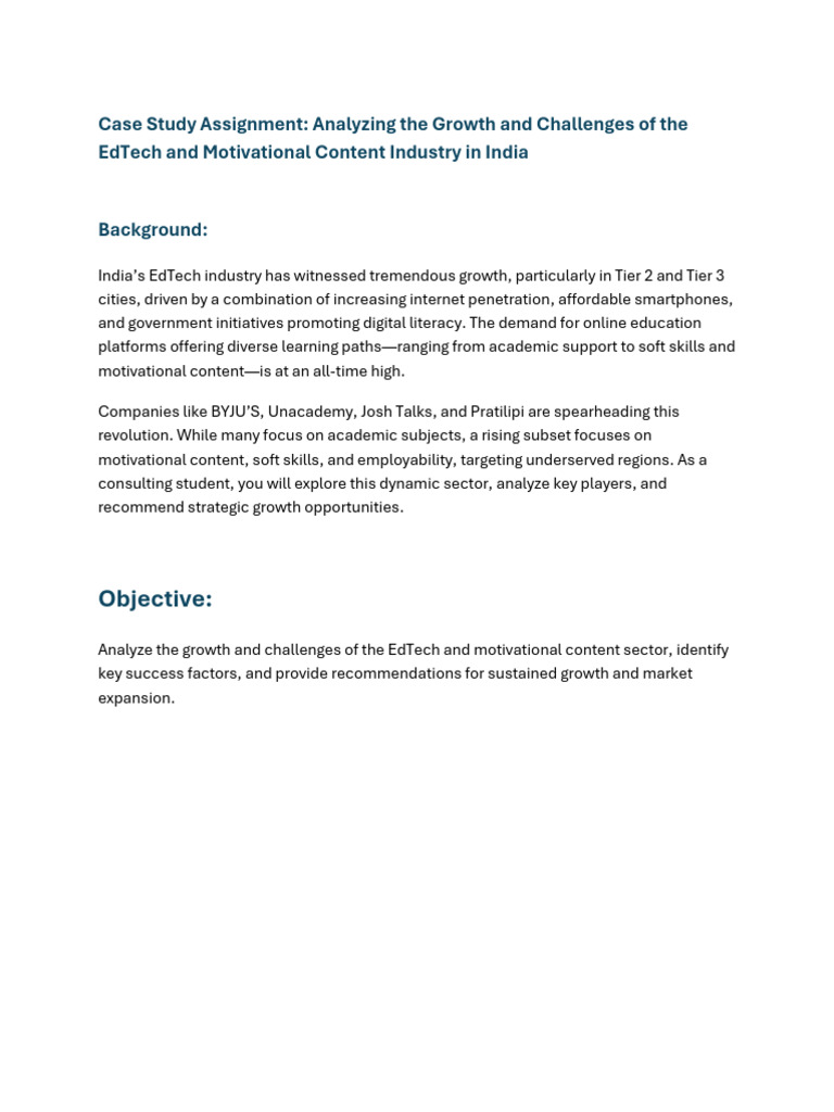 Case Study 1 - Edtech and Media Conte | PDF | Swot Analysis ...