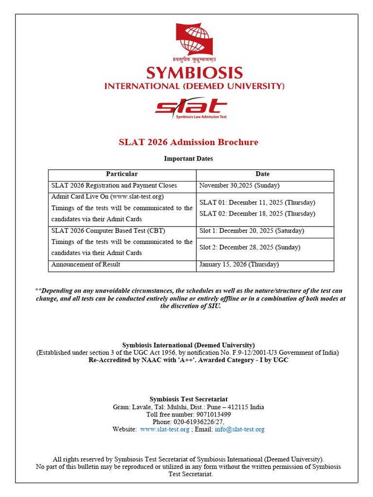 SLAT 2026 Admission Guidelines | PDF