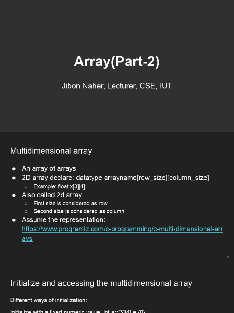 Multidimensional Arrays in C Programming | PDF
