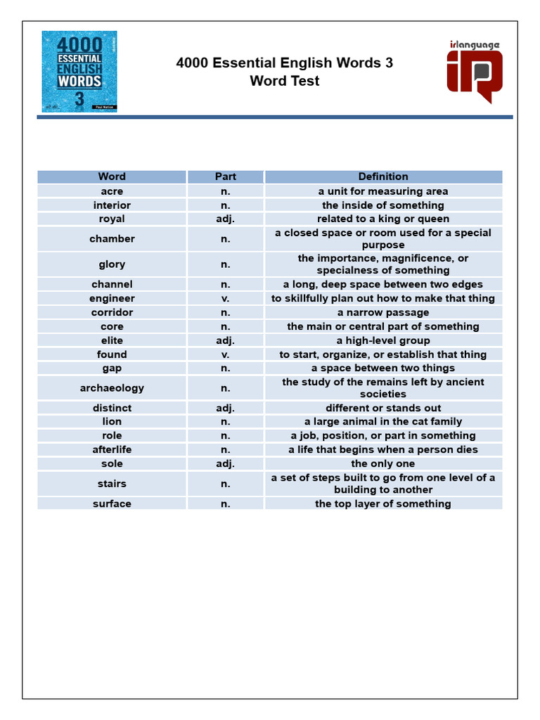4000 Essential English Words 3 2nd-Word Test Answer | PDF