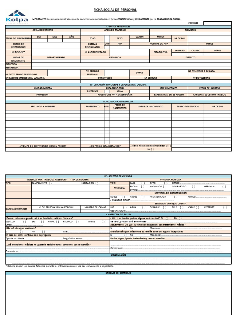 Ficha Social de Personal Minero | PDF