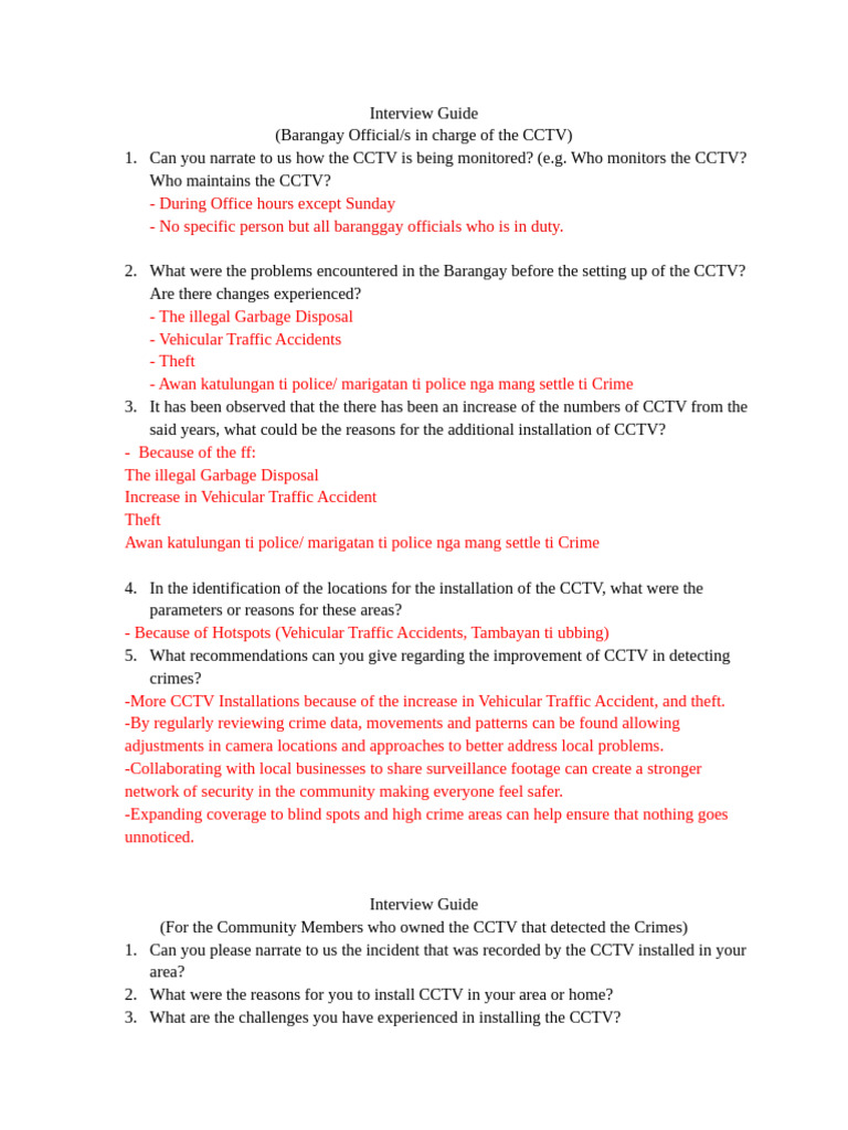 Barangay CCTV Monitoring Interview Guide | PDF