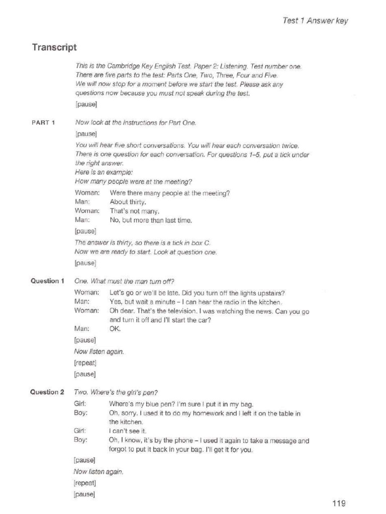Listening Transcript Test 1 | PDF