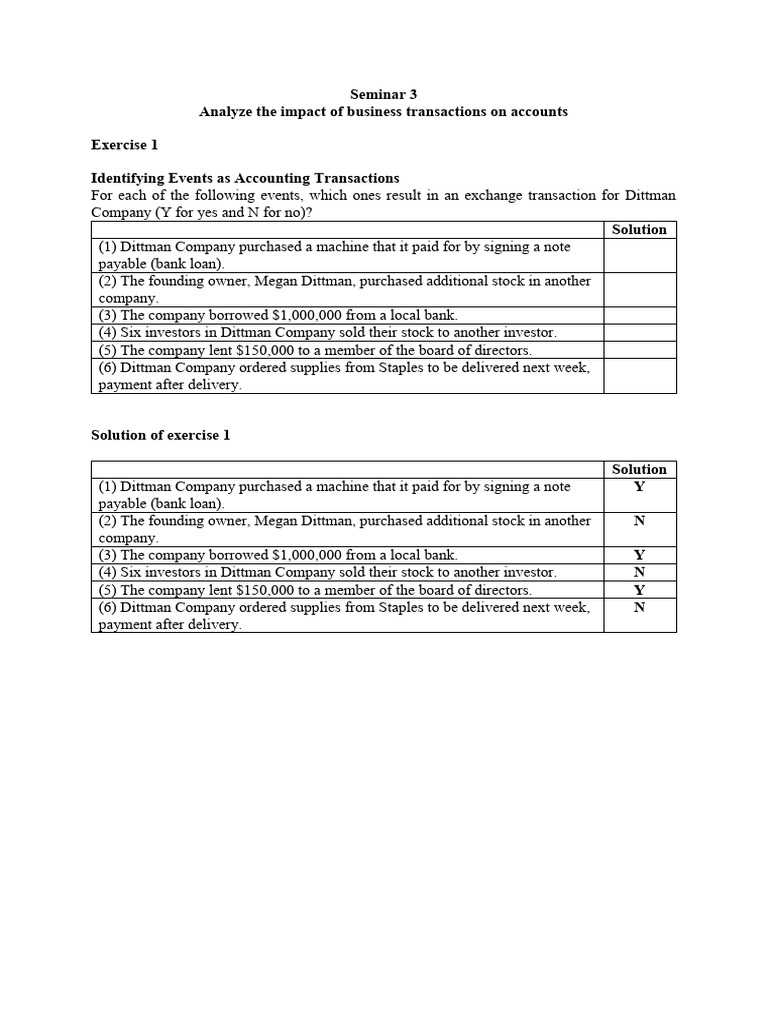 Seminar 3 ENG Transaction Analysis With Solution | PDF | Equity ...