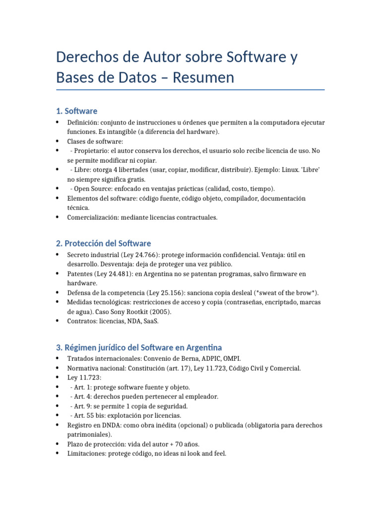 Derechos de Autor en Software y Bases de Datos | PDF | Software libre ...