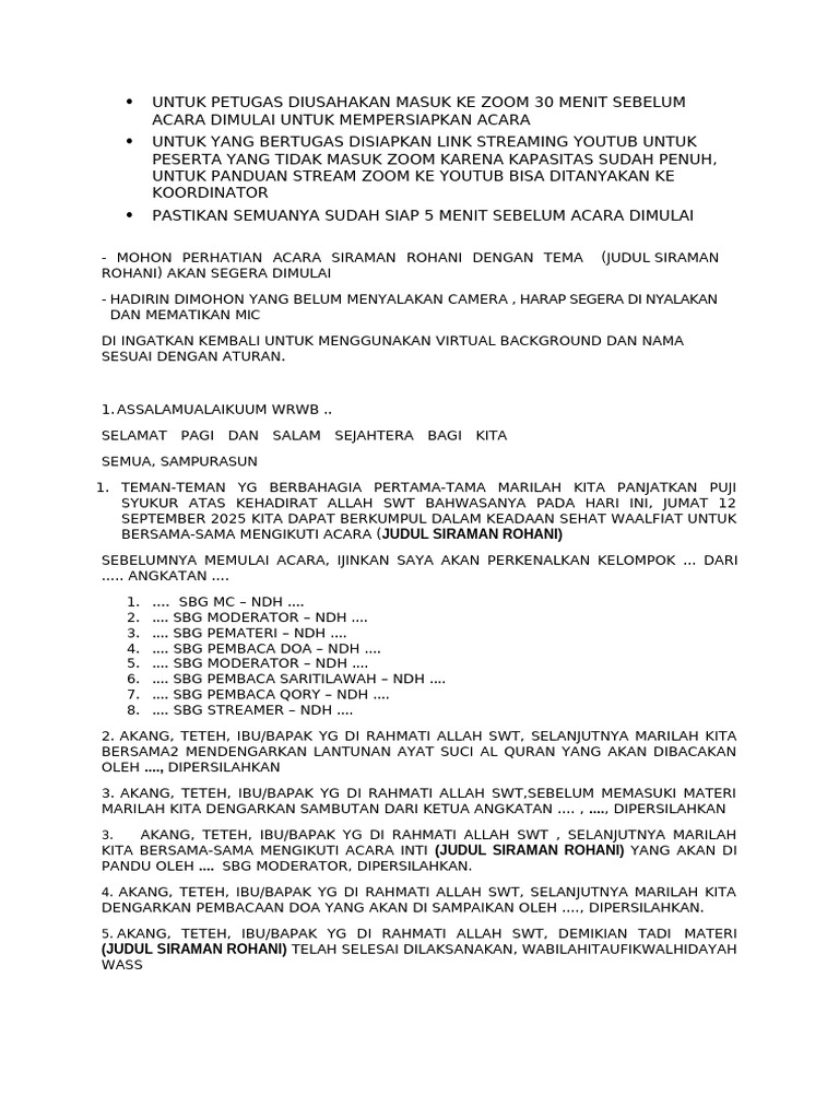 Persiapan Acara Siraman Rohani | PDF