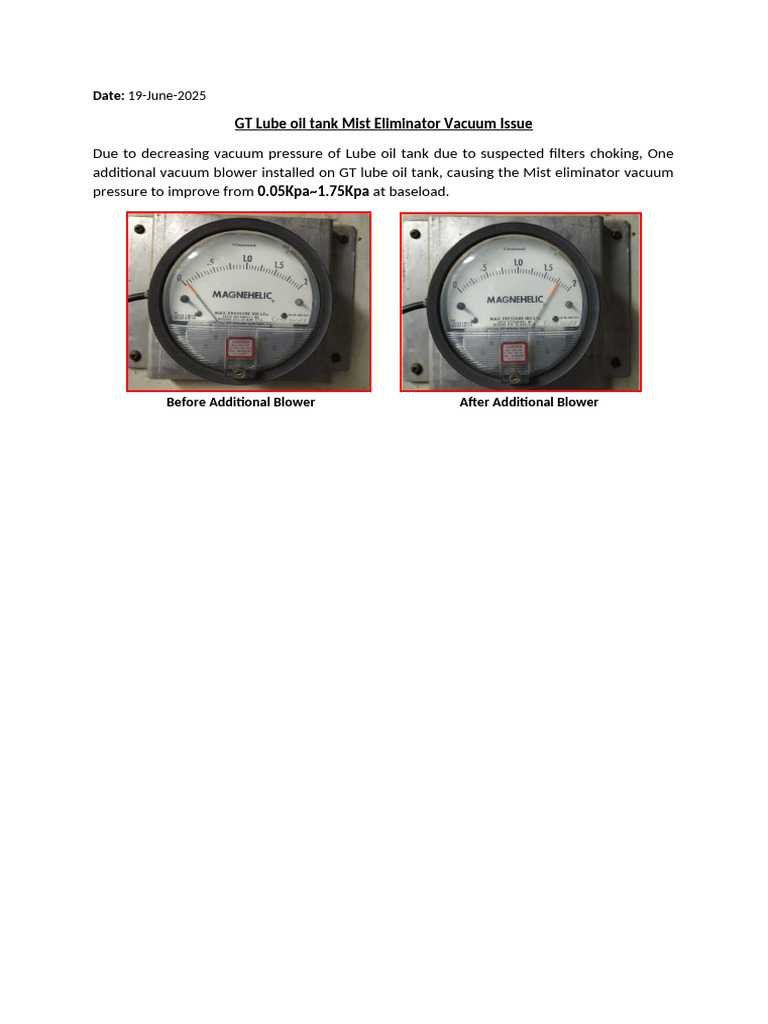 GT Lube Oil Tank Vacuum Improvement | PDF