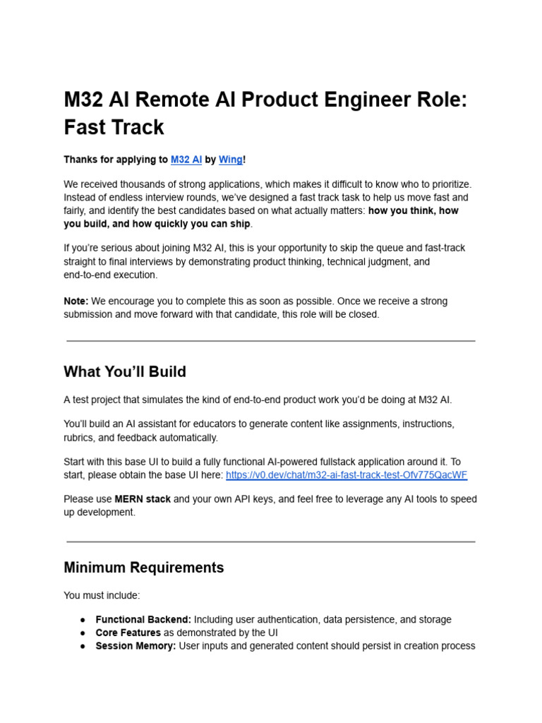 M32 AI Fast Track Engineer Application | PDF | Artificial Intelligence ...