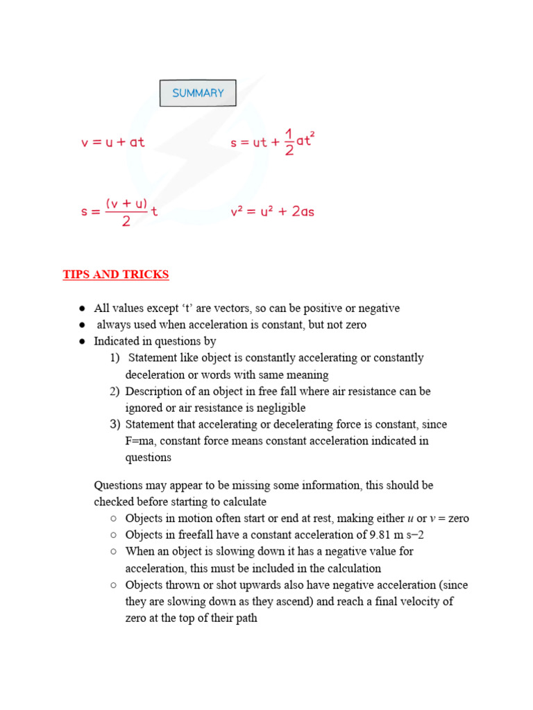 Constant Acceleration Tips & Tricks | PDF