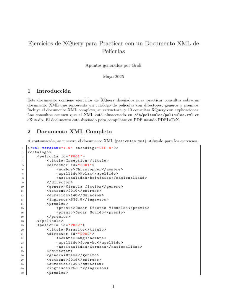 Ejercicios XQuery sobre Películas XML | PDF | Xml | Consorcio Mundial ...