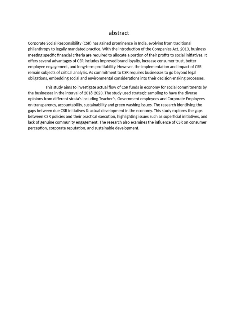 CSR in India: Impact and Challenges | PDF | Corporate Social ...