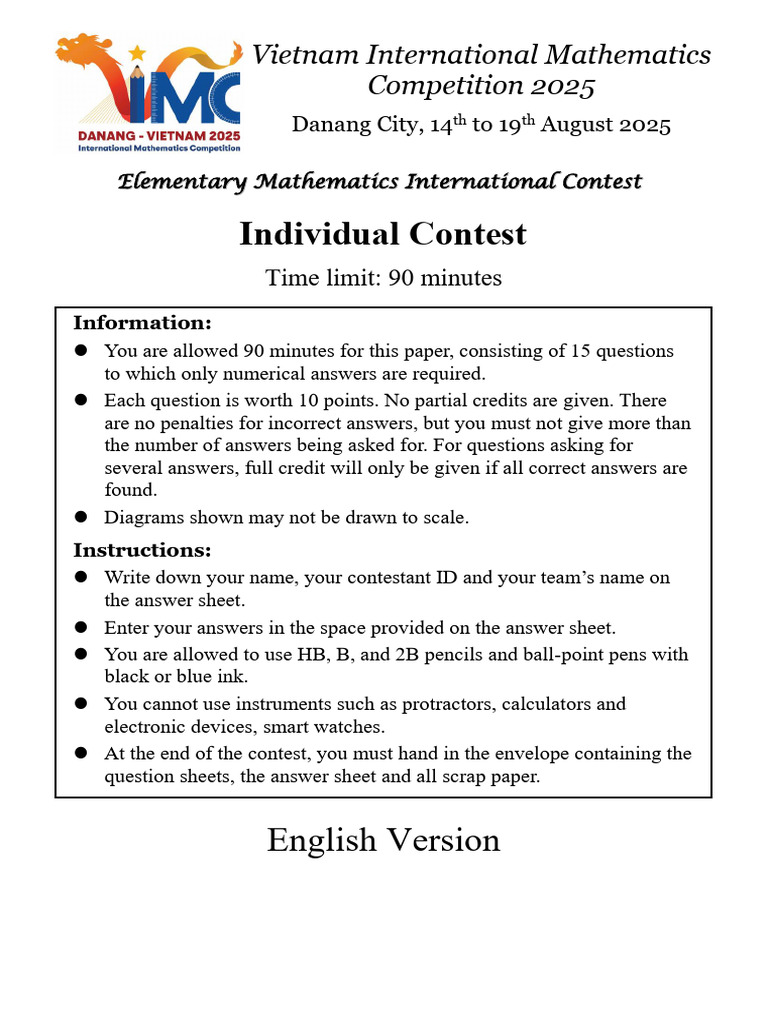 VIMC 2025 Contest Instructions | PDF | Area | Number Theory