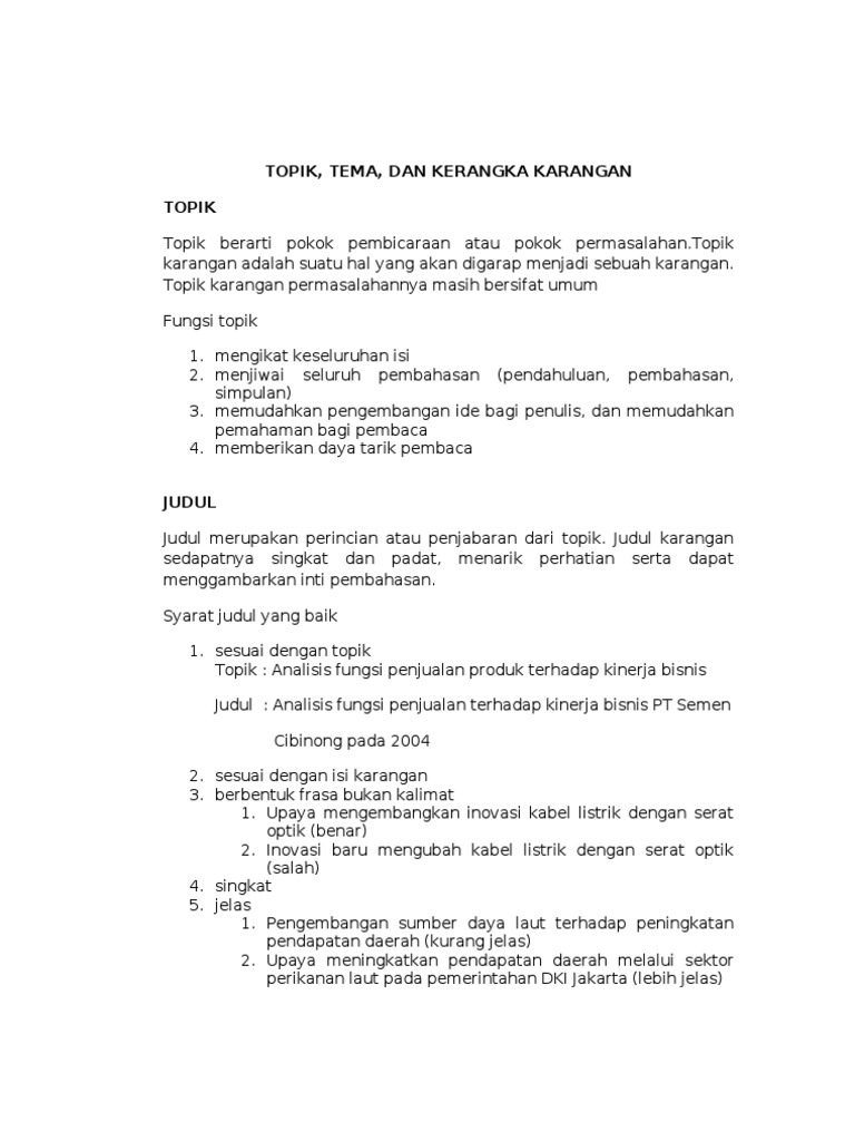 Cara Penulisan Kerangka Karangan Tema - IMAGESEE