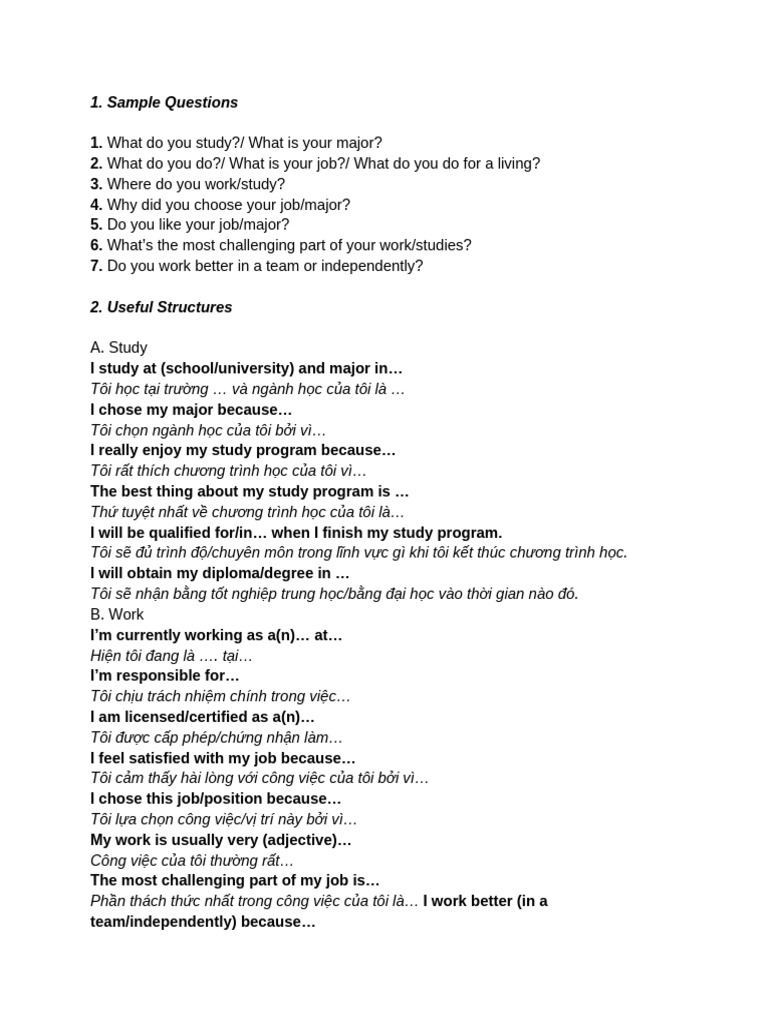 Responding to Major and Job Questions | PDF