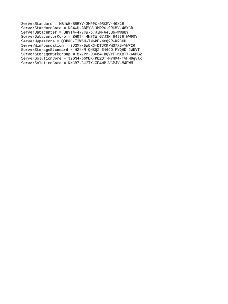 Server Standard Key Codes | PDF