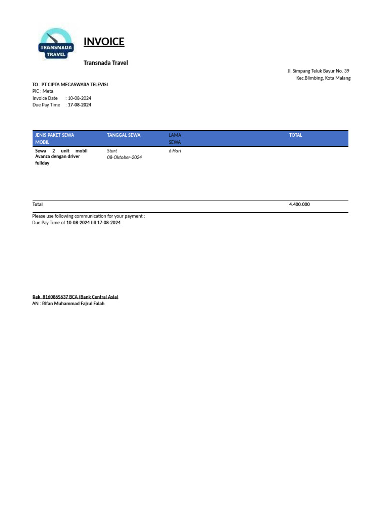 Invoice for Car Rental Services | PDF