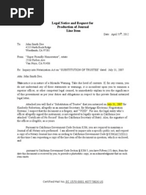 Foundation Letter Sample, Notary Request, Assignment of Deed of Trust 