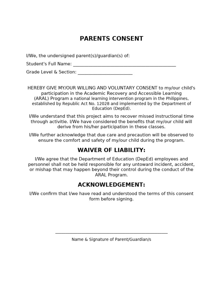 ARAL Program Parent Consent Form | PDF