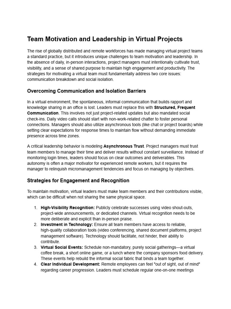 Motivating Virtual Project Teams | PDF | Motivation | Motivational