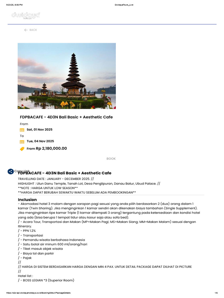 FDPBACAFE - 4D3N Bali Basic + Aesthetic Cafe | PDF
