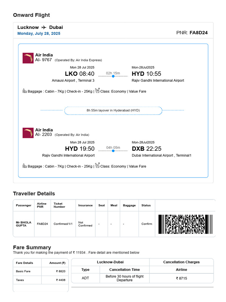 Your Flight Tickets For LKO-DXB - Balajipaniyara2001@Gmail - Com ...