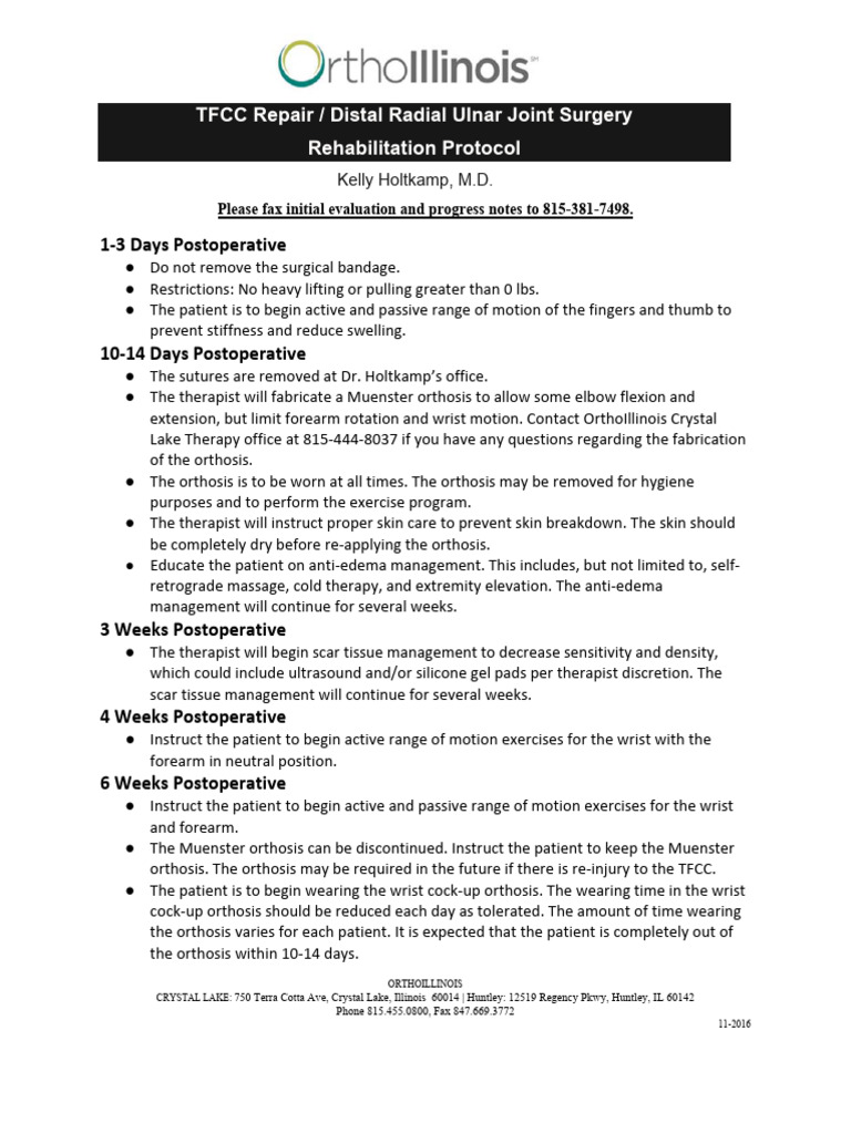 TFCC Surgery Rehab Protocol Guide | PDF | Clinical Medicine ...