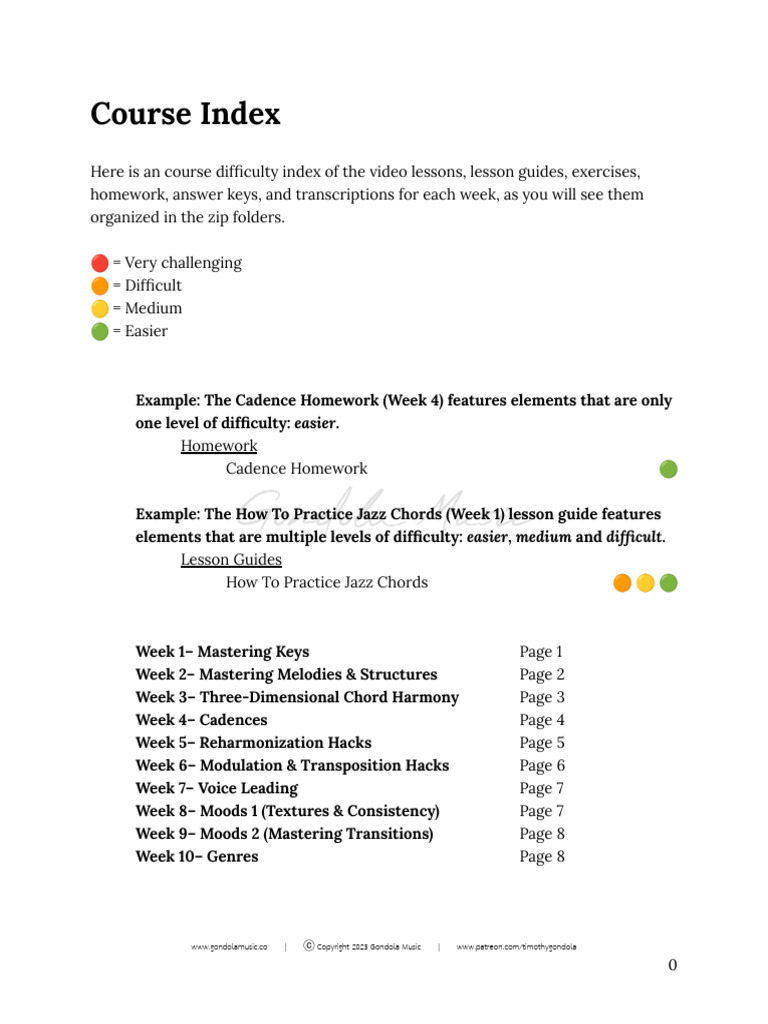 Course Difficulty Index for Music Lessons | PDF | Chord (Music) | Harmony